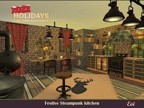 Sims 4 — Festive Steampunk kitchen_TSR only CC by evi — A festive kitchen with its steampunk original decor and I believe