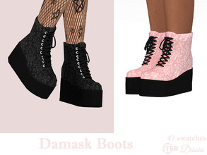 Sims 4 — Damask Boots by Dissia — Damask pattern tied boots on platform Avilable in 47 swatches