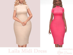 Sims 4 — Laila Midi Dress by Dissia — Short sleeves turtleneck midi dress Availabler in 47 swatches