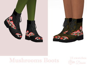 Sims 4 — Mushrooms Boots by Dissia — Combat boots with cute red mushrooms Available in 15 swatches