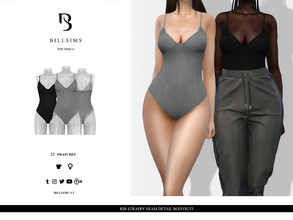 Sims 4 — Rib Strappy Seam Detail Bodysuit by Bill_Sims — This bodysuit features a rib material with a plunging neckline
