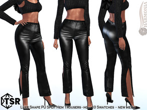 Sims 4 — Luxe Shape PU Split Hem Trousers by Harmonia — New Mesh 10 Swatches HQ Please do not use my textures. Please do