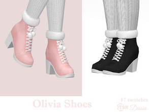 Sims 4 — Olivia Shoes by Dissia — Cute low heel shoes with fur and pompoms :) Available in 47 swatches