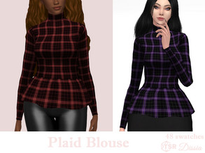 Sims 4 — Plaid Blouse by Dissia — Long sleeves turtleneck plaid peplum top Available in 48 swatches