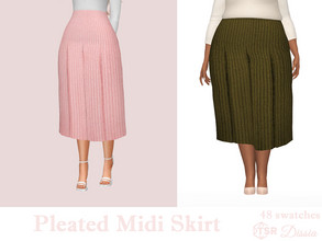 Sims 4 — Pleated Midi Skirt by Dissia — High waist ribbed pleated midi skirt Available in 48 swatches