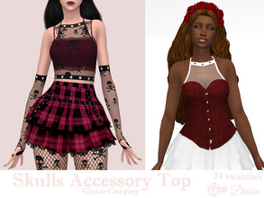 Sims 4 — Skulls Accessory Top and Gloves by Dissia — Accessory top with or without gloves (or only gloves) in black or