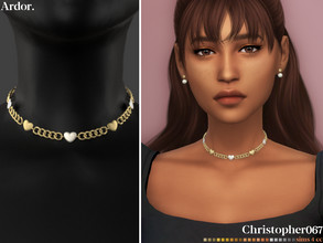 Sims 4 — Ardor Necklace by christopher0672 — This is a chunky chain necklace scattered with big metal and pearl heart
