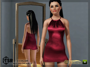 Sims 3 — Satin Halter Dress 388 by Harmonia — 3 color Recolorable Please do not use my textures. Please do not re-upload.