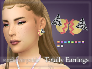 Sims 4 — Totally Earrings by SunflowerPetalsCC — A pair of funky 90s style earrings in 10 colors.