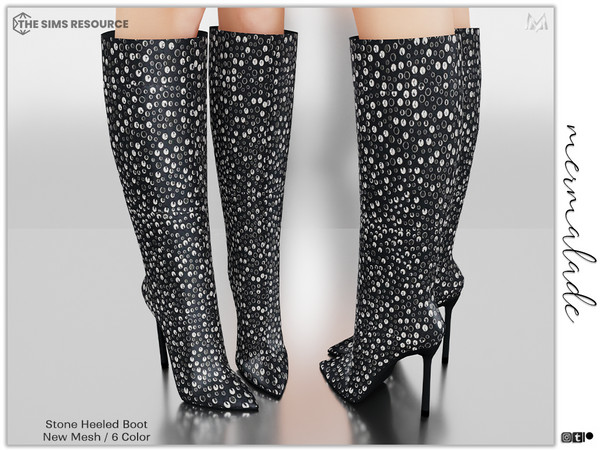 Sims 4 — Stone Heeled Boot S82 by Mermalade — New Mesh 6 Swatches All Lods Teen to Elder For Female -No Slider Required-