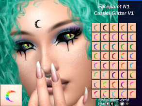 Sims 4 — [PATREON] Facepaint N1 - Castiel Glitter V1 (Set) by PinkyCustomWorld — Cute moon crest forhead facepaint in