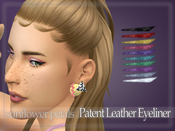 Sims 4 — Patent Leather Eyeliner by SunflowerPetalsCC — A cat eye liner with a leather look. Comes in 10 shades.