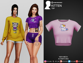 Sims 4 — Kitten (Top) by Beto_ae0 — Blouse with kitten prints, Enjoy it - 18 colors - New Mesh - All Lods - All maps