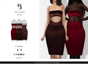 Sims 4 — Velvet Bust Detail Cut Out Midi Dress by Bill_Sims — This dress features a velvet material with a bust detail