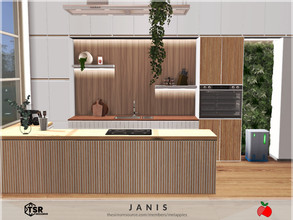 Sims 4 — Janis  kitchen by melapples — a minimalist white and wood tones kitchen. enjoy! 6x7 $12509 medium walls
