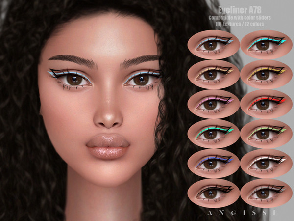 Sims 4 — Eyeliner A78 by ANGISSI — *PREVIEWS MADE USING HQ MOD *Makeup category *12 colors *Sliders compatible *HQ mod