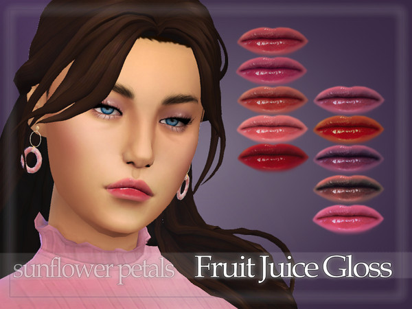 Sims 4 — Fruit Juice Gloss by SunflowerPetalsCC — A lip gloss with a wet look. Comes in 10 berry shades.