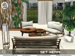 Sims 4 — Set Kenai by Simenapule — Set Kenai includes: - Sofa - Armchair - Coffee Table - Curtain - Curtain Lights -