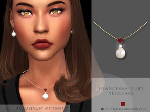 Sims 4 — Francessa Ruby Pearl Necklace by Glitterberryfly — A gorgeous red ruby with a drop down pearl. Set in gold.