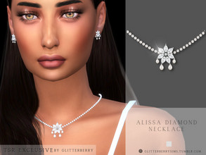 Sims 4 — Alissa Diamond Necklace by Glitterberryfly — A flower like pattern in diamonds with a pearl band