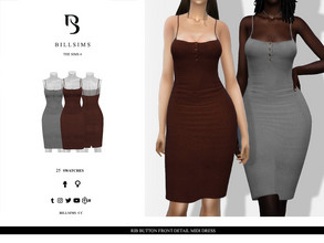 Sims 4 — Rib Button Front Detail Midi Dress by Bill_Sims — This dress features a rib material with button front