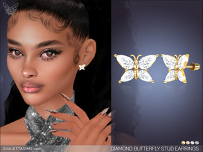 Sims 4 — Diamond Butterfly Stud Earrings by feyona — Diamond Butterfly Stud Earrings come in 4 colors of metal: yellow