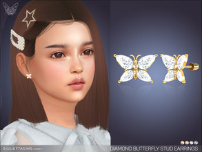 Sims 4 — Diamond Butterfly Stud Earrings For Kids by feyona — Diamond Butterfly Stud Earrings For Kids come in 4 colors