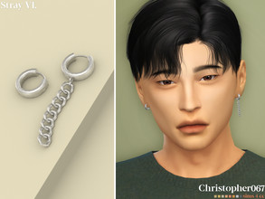 Sims 4 — Stray Earrings V1 by christopher0672 — This is an edgy pair of thick hoop earrings with a dangling chain. *