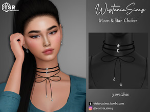 Sims 4 — Moon&Star Choker by WisteriaSims — **FOR WOMAN **NEW MESH *TEEN TO ELDER - Necklace Category - 3 swatches -