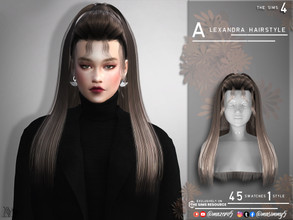 Sims 4 — Alexandra Hairstyle by Mazero5 — Long straight hair that was tied up in high ponytail 45 Swatches to choose from