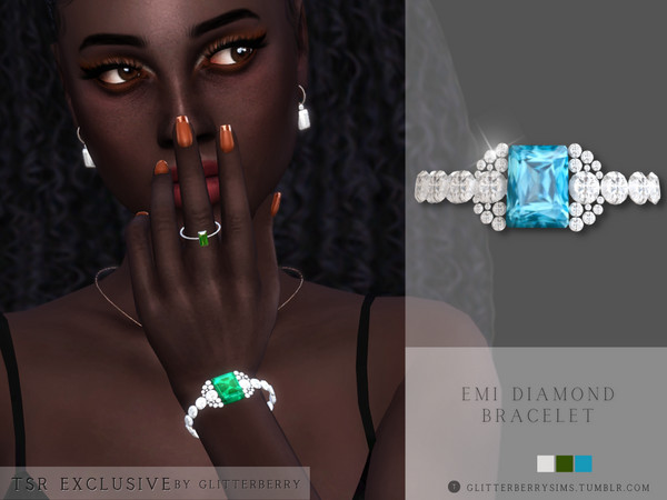 Sims 4 — Emi Diamond Bracelet by Glitterberryfly — Diamond bracelet with an emerald cut rhinestone