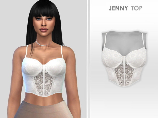Sims 4 — Jenny Top by Puresim — White lace top or bralette.