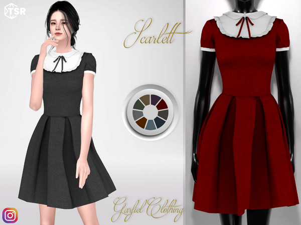 Sims 4 — Scarlett - Gothic Lolita dress by Garfiel — Gothic lolita dress, short sleeves, shiny bow, ruffles. Female