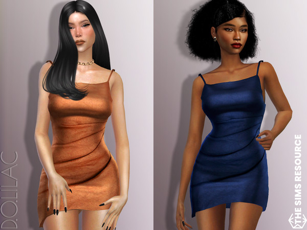 Sims 4 — Asymmetric Linen-Blend Mini Dress DO694 by DOLilac — Custom thumbnail New Mesh 6 Colors Adult-Elder-Teen-Young