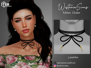 Sims 4 — Ribbon Choker by WisteriaSims — **FOR WOMAN **NEW MESH *TEEN TO ELDER - Necklace Category - 3 swatches - Base