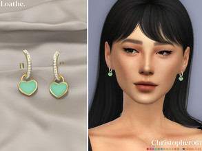Sims 4 — Loathe Earrings by christopher0672 — This is a cute pair of enamel heart locket charm diamond hoop earrings. 8