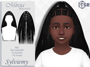 Sims 4 — Mireia Hairstyle (Child) by Sylviemy — Long Braids New Mesh Maxis Match All Lods Base Game Compatible Hat