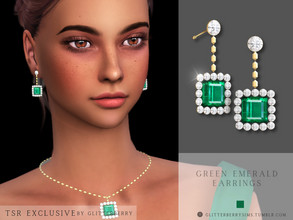 Sims 4 — Green Emerald Earrings by Glitterberryfly — A dropdown emerald earring with diamonds and set in gold