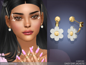 Sims 4 — Daisy Ear Jackets by feyona — Daisy Drop Ear Jackets come in 4 colors of metal: yellow gold, white gold, rose