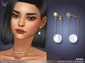 Sims 4 — Chained Pearl Earrings by feyona — Chained Pearl Earrings come in 4 colors of metal: 2 shades of yellow gold,