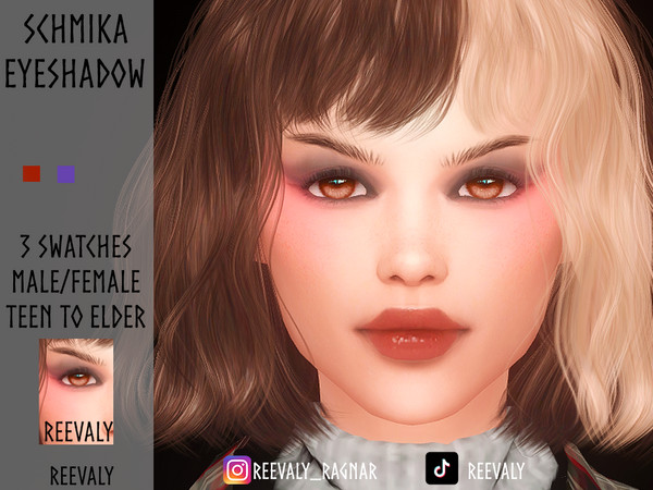 Sims 4 — Schmika Eyeshadow by Reevaly — 3 Swatches. Teen to Elder. Male and Female. Base Game compatible. Please do not