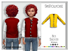 Sims 4 — Mick Sweater by SimsDollhouse — Sweater with silver buttons and a grey top in 7 multicolor options and 11 solid