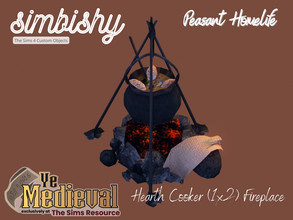 Sims 4 — Ye Medieval - Peasant Homelife - Hearth (1 x 2) Fireplace by simbishy — A cozy hearth with soup for the family