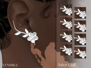 Sims 4 — Aster Cuff by LVNDRCC — Single polished silver earcuff with shiny pale pastel crystal in variety of blues,