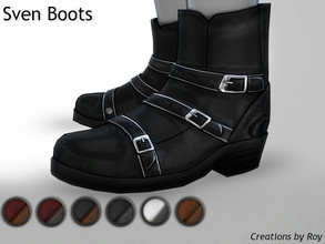 Sims 4 — Sven Boots by RoyIMVU — Ankle high boots with straps and ornate embossed leather. 