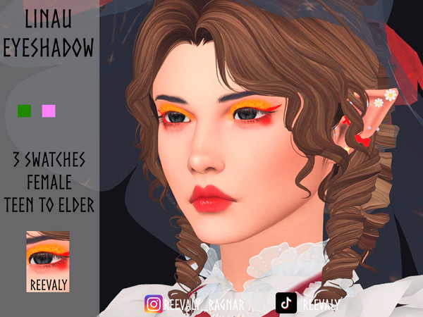Sims 4 — Linau Eyeshadow by Reevaly — 3 Swatches. Teen to Elder. Female. Base Game compatible. Please do not reupload.