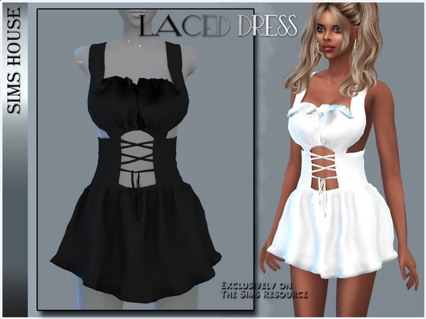 Sims 4 — LACED DRESS by Sims_House — LACED DRESS 10 options Short dress with lace up waist for The Sims 4.