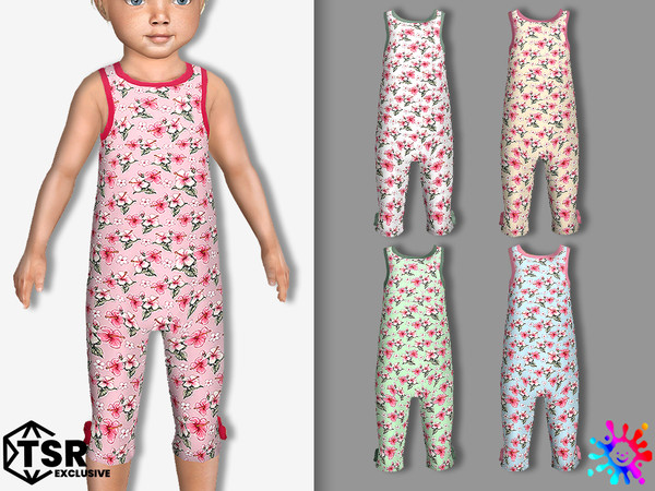 Sims 4 — Toddler Hibiscus Jumpsuit by Pelineldis — Jumpsuit with hibiscus print. Can be found in category