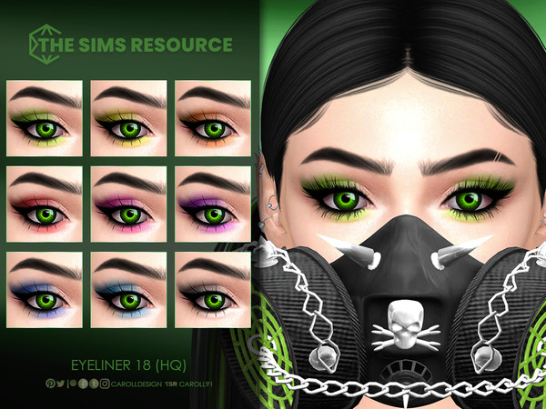 Sims 4 — Eyeliner 18 (HQ) by Caroll912 — A 9-swatch black eyeliner with neon eyeshadow accents in shades of rainbow and