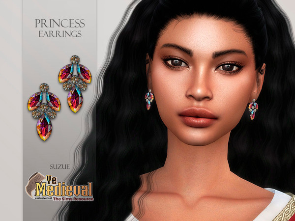 Sims 4 — Ye Medieval Princess Earrings by Suzue — -New Mesh (Suzue) -8 Swatches -For Female -HQ Compatible